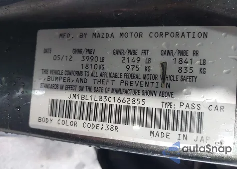 2012 Mazda Mazda3 I Touring from USA, damaged, VIN JM1BL1L83C1662855